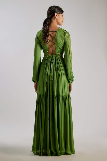 Essay By Sumedha Agrawal Pleated V-Neck Maxi Dress 