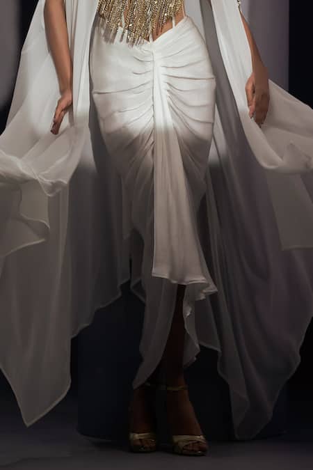 Karn Malhotra_White Silk, Georgette, Satin, Tulle Nora Hand Embroidered Jacket And Skirt Set _at_Aza_Fashions