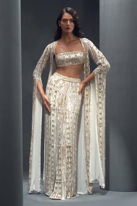 Karn Malhotra Thea Zardozi Embroidered Jacket Skirt Set 
