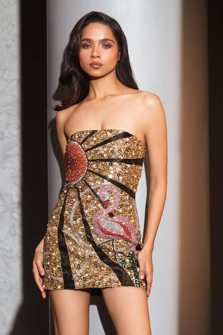 Karn Malhotra Metropolis Sequin & Crystal Embroidered Dress 