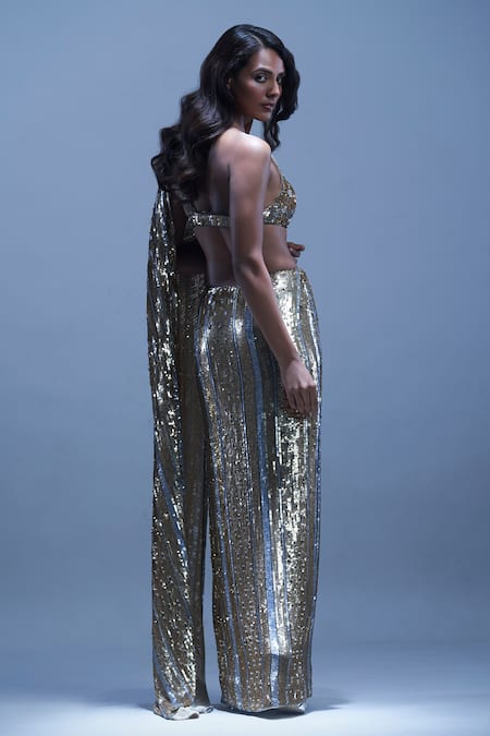 Karn Malhotra Aurum Embellished Pre-Draped Saree With Bralette 