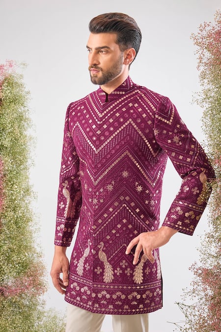Kasbah Leather Patch Work Sherwani  