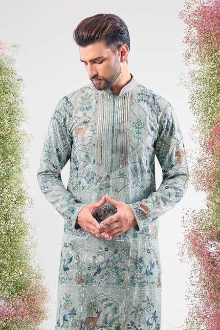 Kasbah_Blue Georgette Embroidery, Sequins Kurta _Online_at_Aza_Fashions