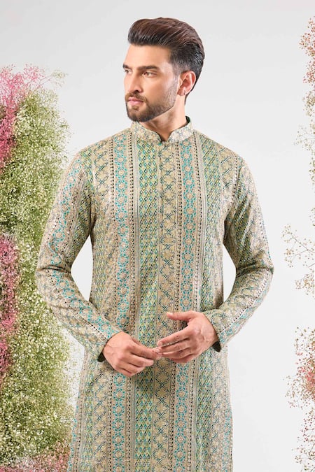 Kasbah_Green Georgette Sequins, Zari Embroidered _Online_at_Aza_Fashions
