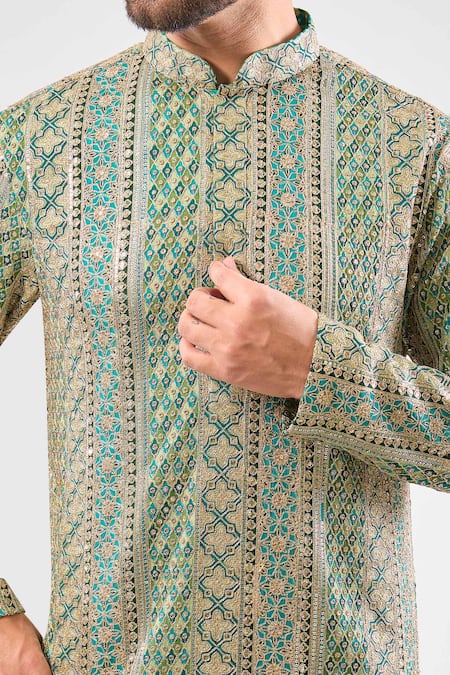 Buy_Kasbah_Green Georgette Sequins, Zari Embroidered _Online_at_Aza_Fashions