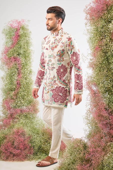 Buy Kasbah Pink Georgette Embroidery, Sequins Floral Kurta Online at Aza Fashions Buy_Kasbah_Pink Georgette Embroidery, Sequins Floral Kurta _Online_at_Aza_Fashions