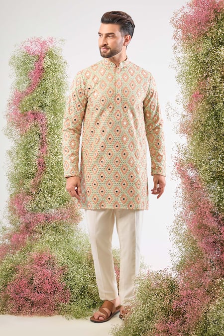 Buy_Kasbah_Multi Color Georgette Sequins, Mirrors Thread Embroidered Kurta _Online_at_Aza_Fashions