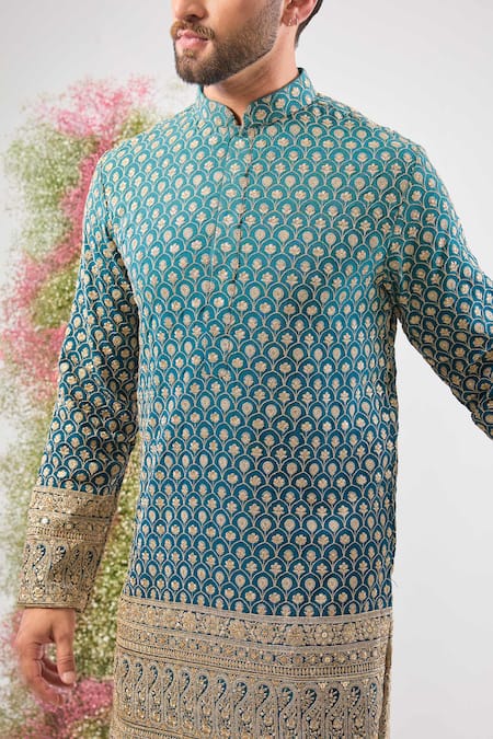 Buy_Kasbah_Blue Georgette Zari, Sequins Ombre Embroidered Kurta _Online_at_Aza_Fashions