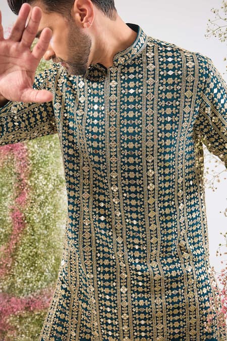 Buy_Kasbah_Green Georgette Sequins, Zari, Mirrors Work Kurta _Online_at_Aza_Fashions