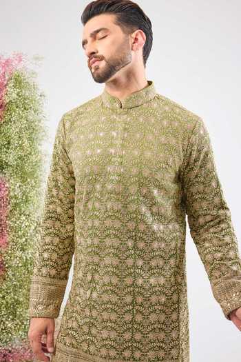 Kasbah Green Georgette Sequins, Zari Ombre Embroidered Kurta Online at Aza Fashions Kasbah_Green Georgette Sequins, Zari Ombre Embroidered Kurta _Online_at_Aza_Fashions