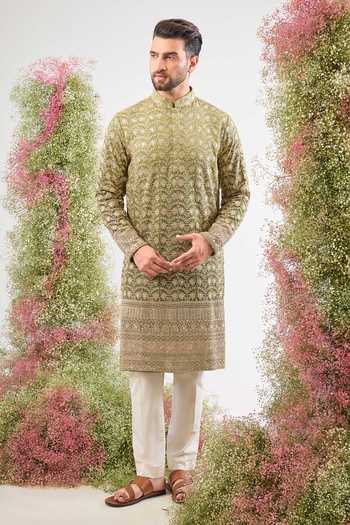 Buy Kasbah Green Georgette Sequins, Zari Ombre Embroidered Kurta Online at Aza Fashions Buy_Kasbah_Green Georgette Sequins, Zari Ombre Embroidered Kurta _Online_at_Aza_Fashions