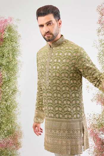 Kasbah Green Georgette Sequins, Zari Embroidered Ombre Kurta Online at Aza Fashions Kasbah_Green Georgette Sequins, Zari Embroidered Ombre Kurta _Online_at_Aza_Fashions