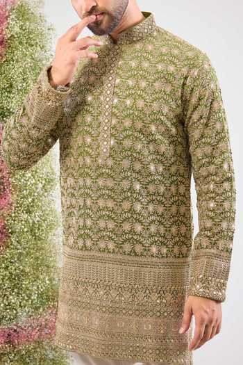 Buy Kasbah Green Georgette Sequins, Zari Embroidered Ombre Kurta Online at Aza Fashions Buy_Kasbah_Green Georgette Sequins, Zari Embroidered Ombre Kurta _Online_at_Aza_Fashions