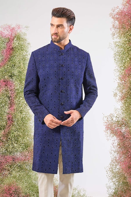 Kasbah Geometric Embroidered Silk Sherwani  