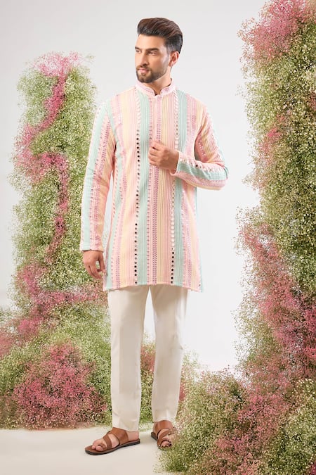 Buy_Kasbah_Multi Color Georgette Sequins, Mirrors Short Work Pintuck Kurta _Online_at_Aza_Fashions