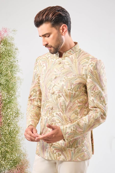 Kasbah Floral Embroidered Silk Bandhgala 