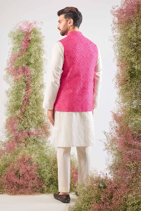 Kasbah Geometrical Embroidered Silk Nehru Jacket 
