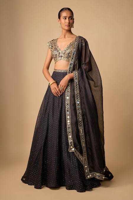 Neha Khullar Mirror Embellished Tissue Chanderi Lehenga Set 