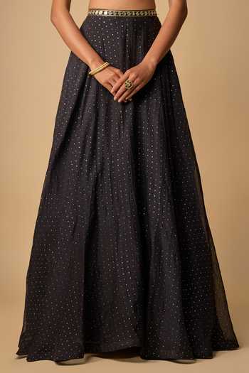 Buy_Neha Khullar_Black Organza, Chanderi, Tissue Mirrors, Sequins Embellished Lehenga Set _Online_at_Aza_Fashions