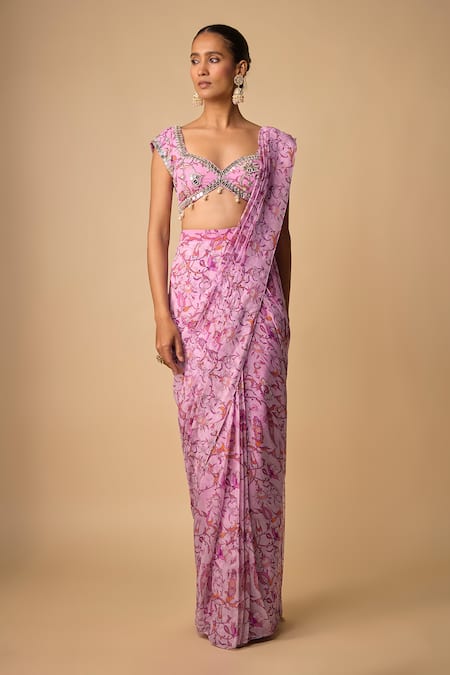 Neha Khullar Mirror Work Pre-Draped Saree With Blouse 