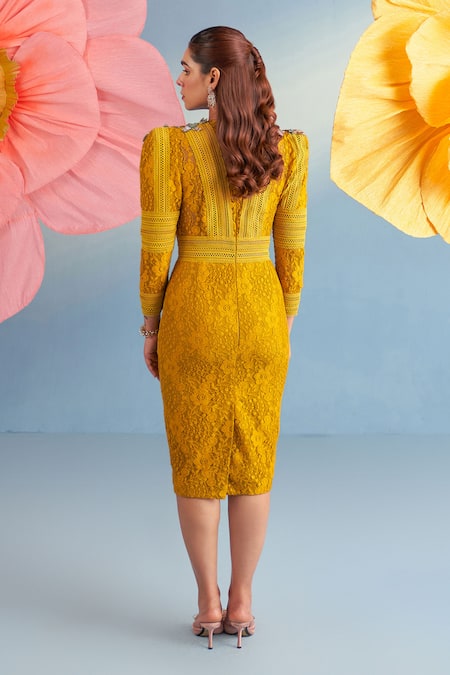 Parul And Preyanka Mustard Yellow Blair Dress 