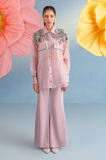 Parul And Preyanka Mia Embroidered Shirt Pant Set 