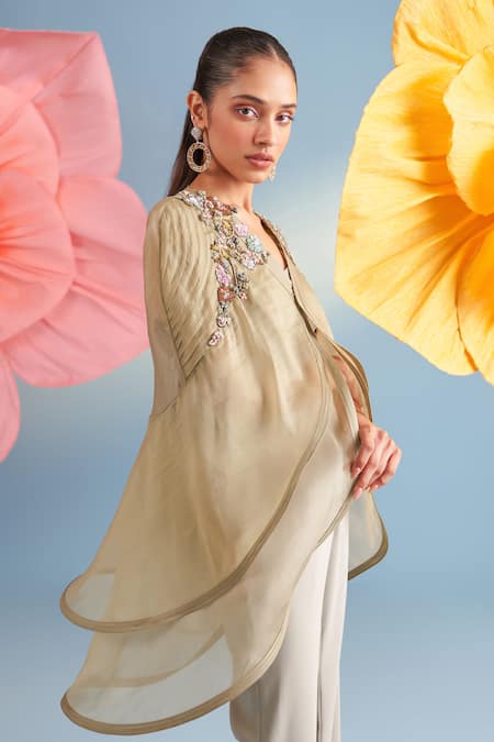 Parul And Preyanka Emma Embroidered Cape Pant Set 