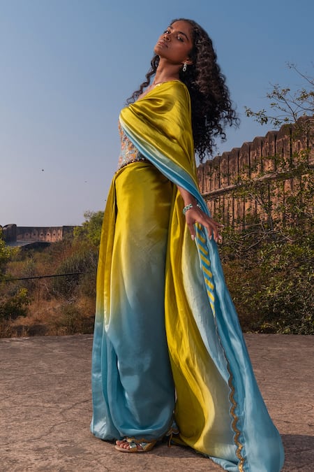 Buy Punit Balana Blue , Satin, Organza Sweetheart Neck Ombre Saree With Corset Online at Aza Fashions Buy_Punit Balana_Blue , Satin, Organza Sweetheart Neck Ombre Saree With Corset _Online_at_Aza_Fashions
