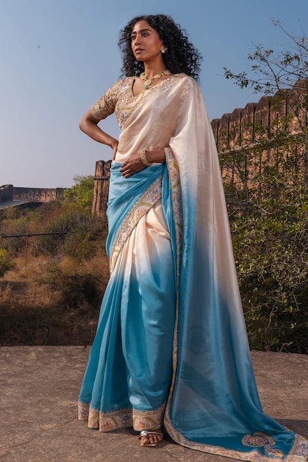 Punit Balana Ombre Saree With Embroidered Blouse 