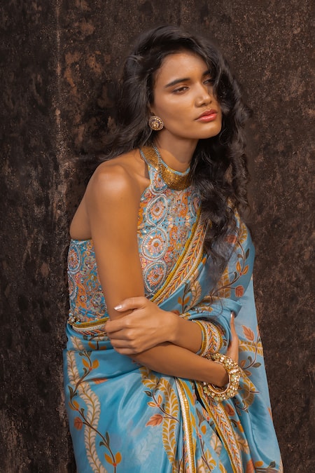 Punit Balana Printed Saree With Sleeveless Blouse 