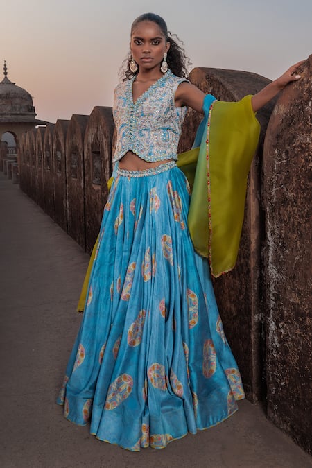 Punit Balana Embroidered Waistcoat Lehenga Set 