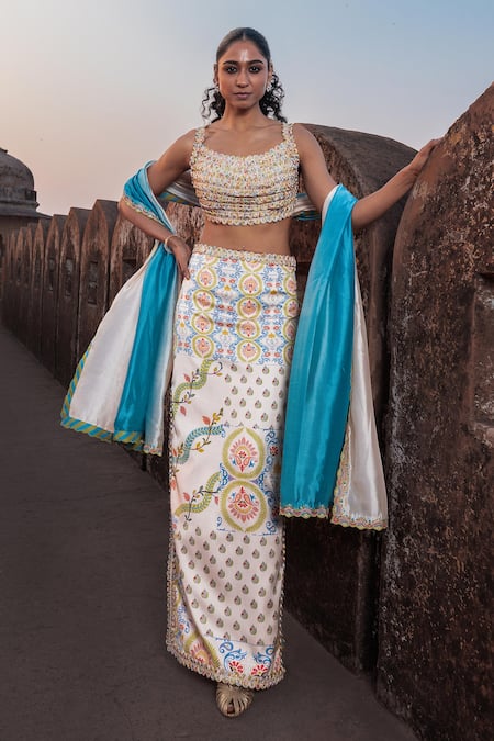 Punit Balana Tiered Loop Crop Top Skirt Set 