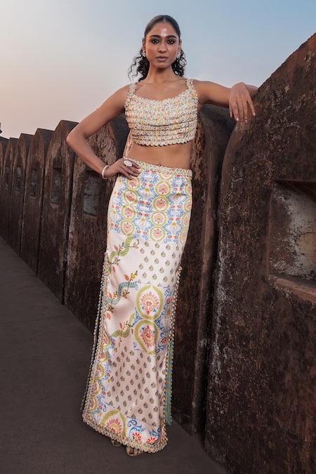 Punit Balana Tiered Loop Crop Top & Skirt Set 