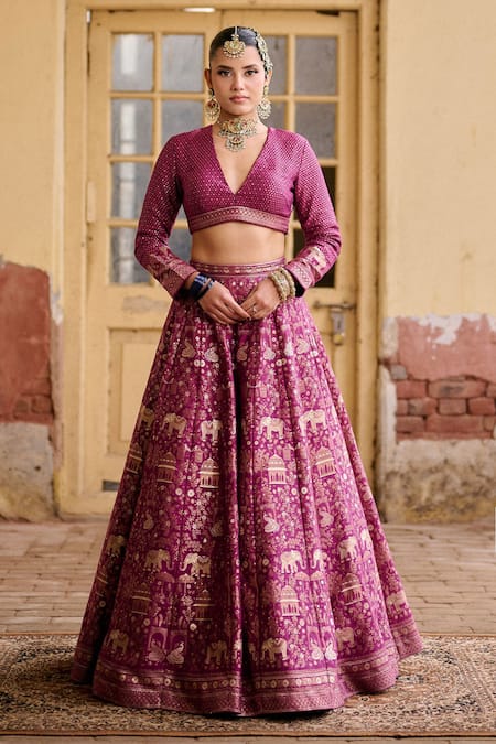 Buy Safaa Magenta Vegan Silk, Shantoon Zari Sultana Woven Lehenga Set Online at Aza Fashions Buy_Safaa_Magenta Vegan Silk, Shantoon Zari Sultana Woven Lehenga Set _Online_at_Aza_Fashions