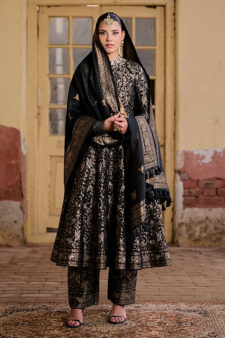 Safaa Surmai Floral Woven Anarkali Set 