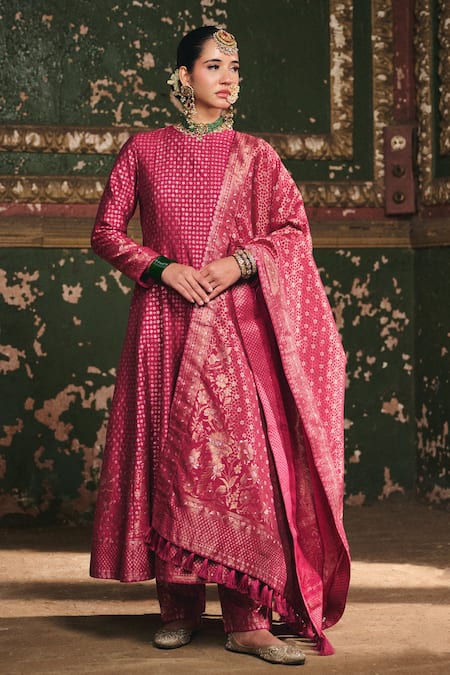 Safaa Shaheen Floral Woven Anarkali Set 