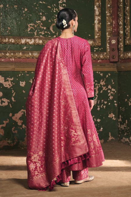 Safaa Shaheen Floral Woven Anarkali Set 