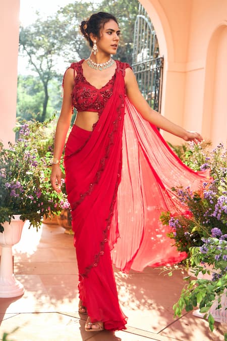 Shreeka Embroidered Pre-Draped Saree With Blouse 