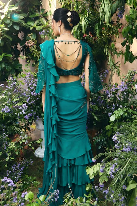 Shreeka Ruffle Pre-Draped Saree & Embroidered Blouse Set 