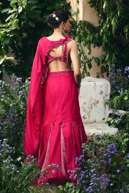 Shreeka Asymmetric Embroidered Cape Lehenga Set 
