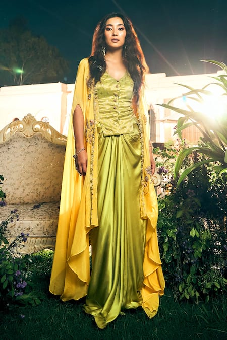 Shreeka Floral Artwork Cape & Skirt Set 