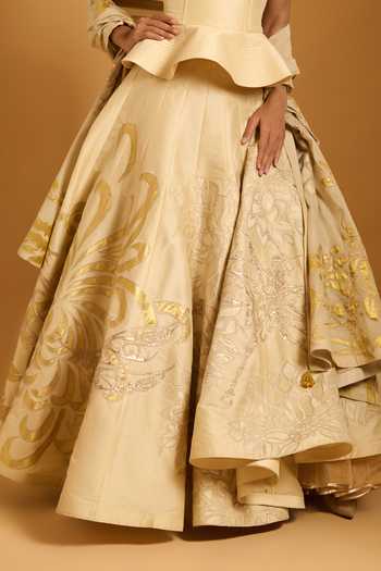 Shop_Siddartha Tytler_Gold Chanderi, Dupion Zari, Peplum Panelled Lehenga With Matching Dupatta Set _Online_at_Aza_Fashions