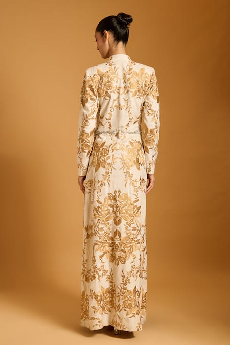 Siddartha Tytler Trifecta Dragonfly Embroidered Long Jacket 