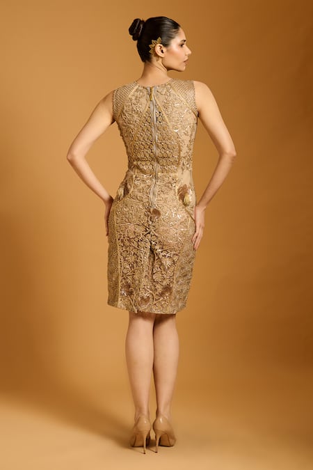 Siddartha Tytler Embroidered Panelled Sheer Dress 