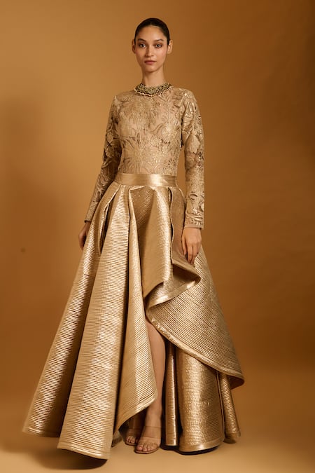 Siddartha Tytler Trifecta Gold Quilted Skirt 