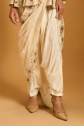 Siddartha Tytler_Ivory Chanderi, Rayon Embroidery, Zari, Crystals Mandarin Collar Anarkali Set _Online_at_Aza_Fashions