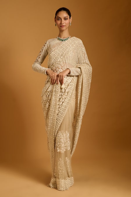 Siddartha Tytler Net Embroidered Saree With Blouse 