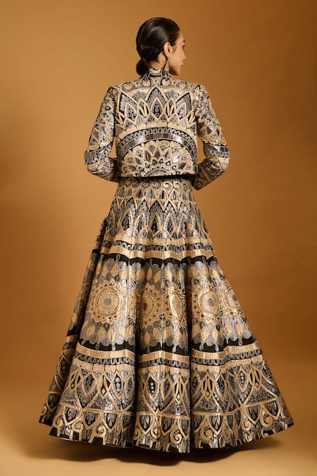 Siddartha Tytler Black Applique Work Cropped Jacket 