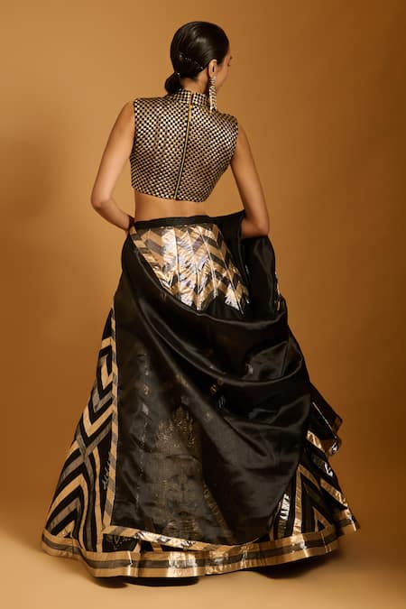 Siddartha Tytler Chevron Idol Applique Pattern Lehenga Set 