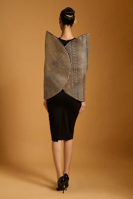 Siddartha Tytler Intreciatto Cocoon Checkered Pattern Cape 
